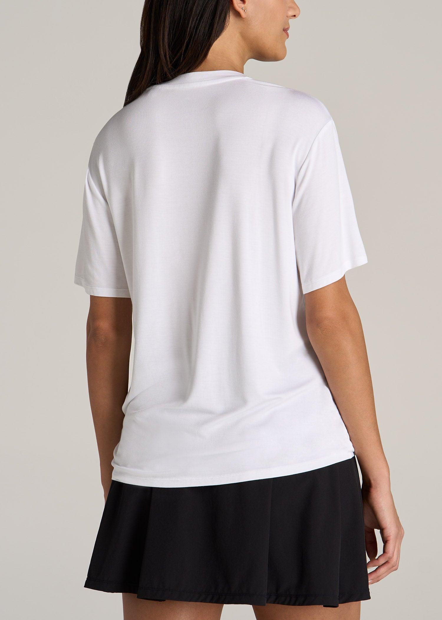 Short-Sleeve Oversized Crewneck Pocket T-Shirt for Tall Women in White product image