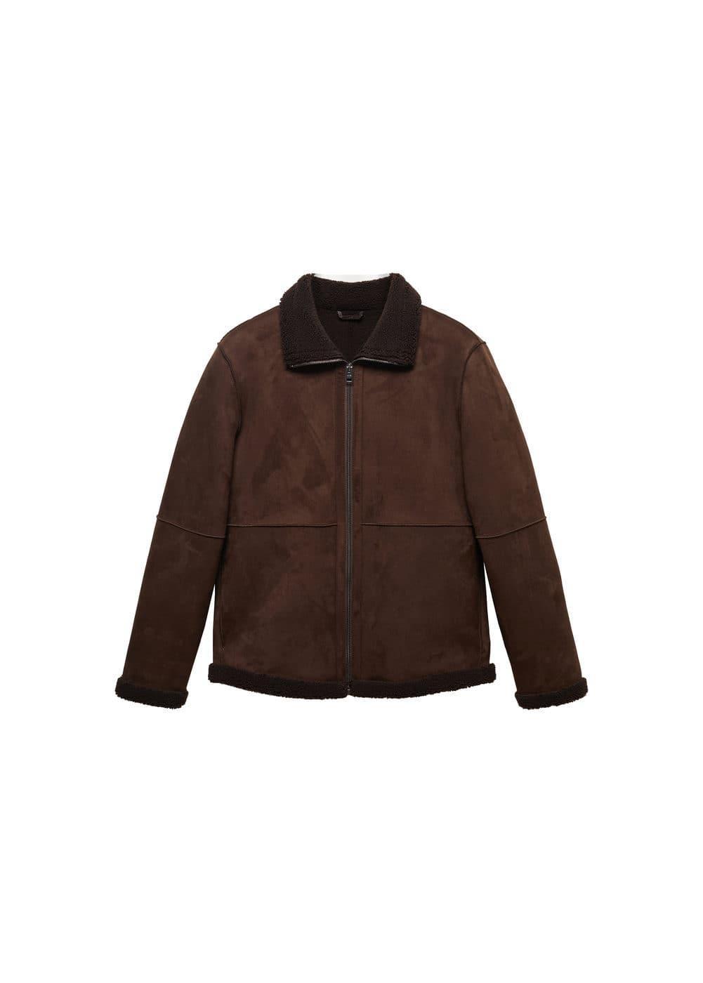 Mango Mens Shearling-Lined Leather-Effect Jacket Product Image