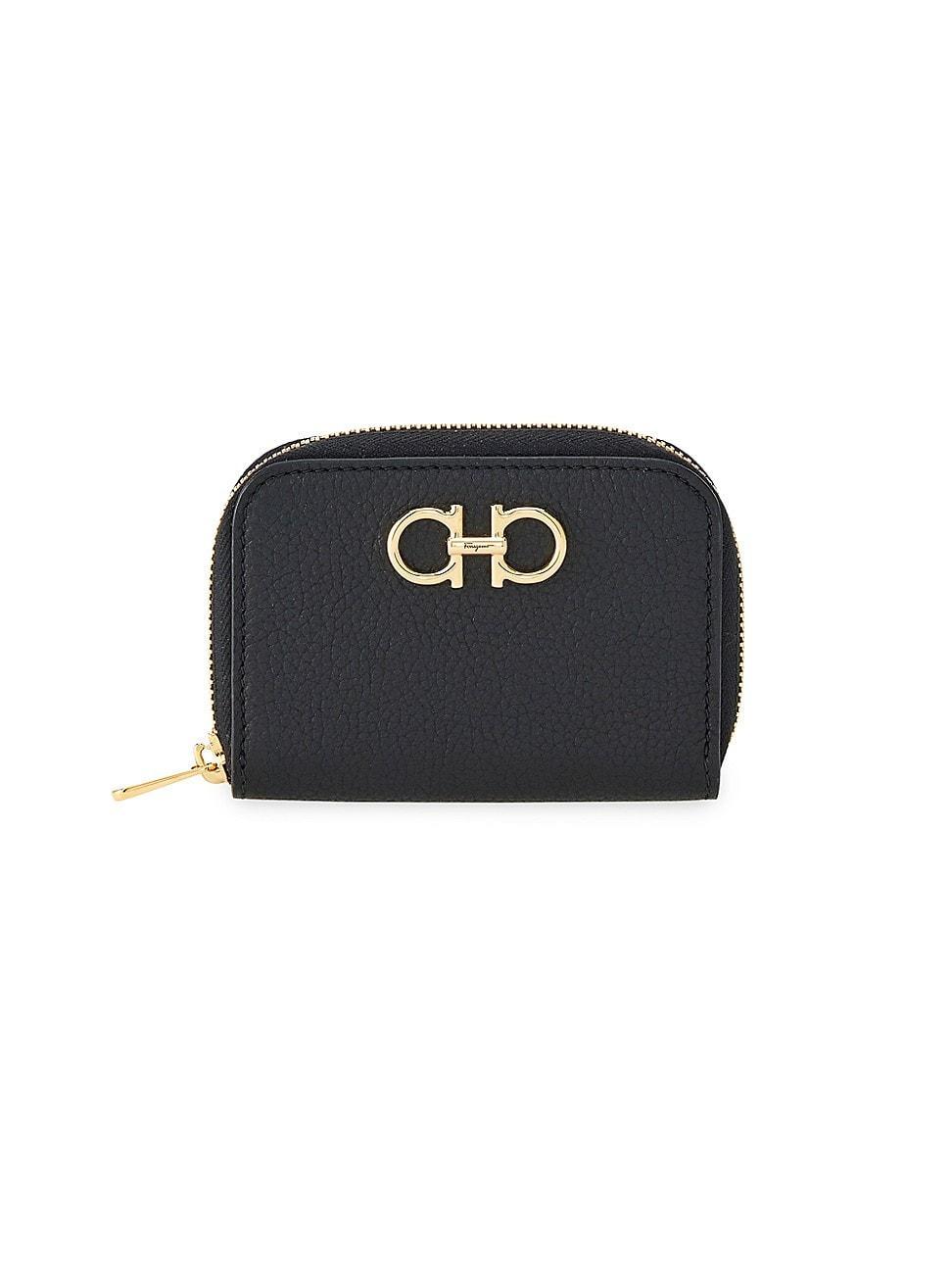 FERRAGAMO Double Gancino Leather Zip Card Holder Product Image