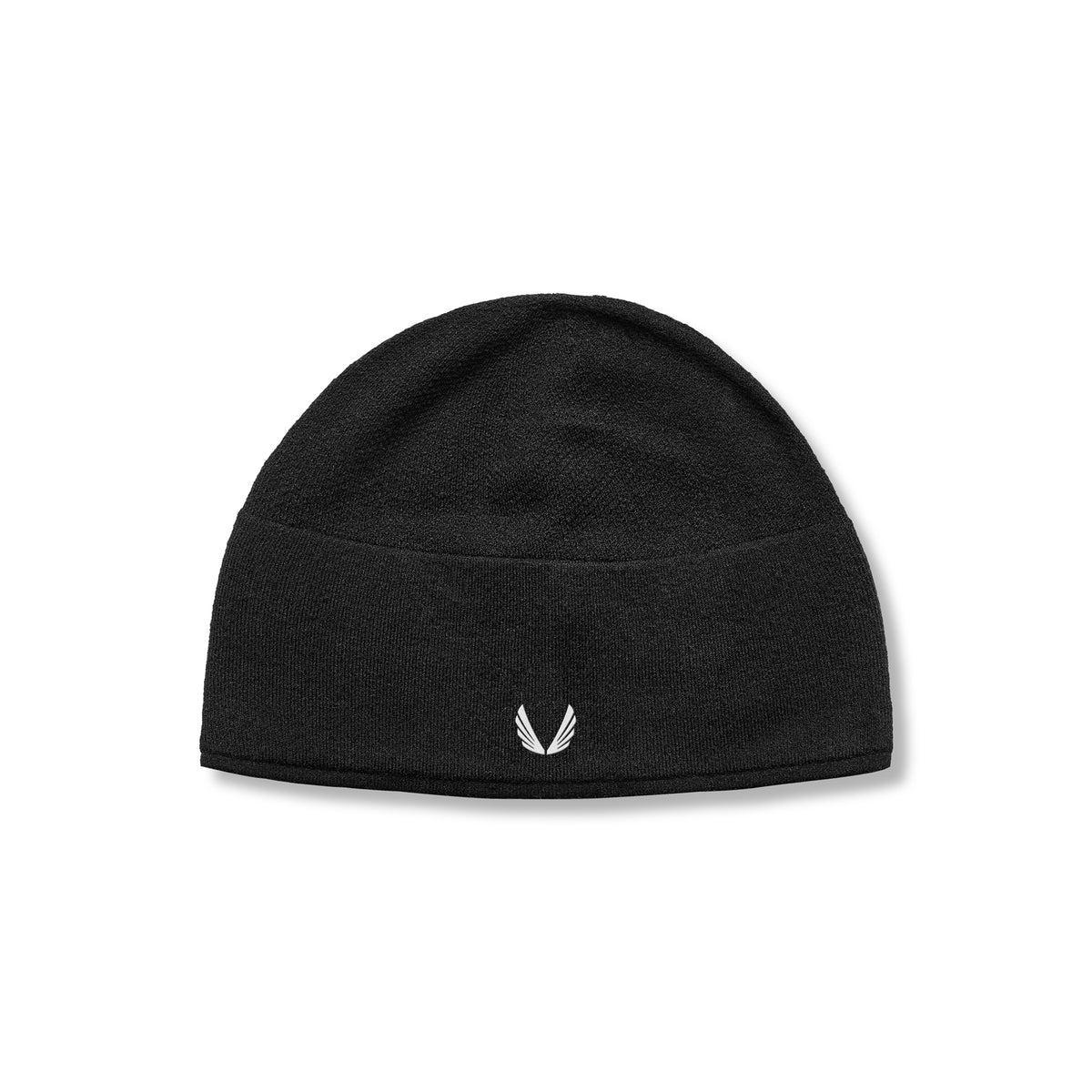 0936. Merino Wool Skull Cap - Black "Wings" Product Image