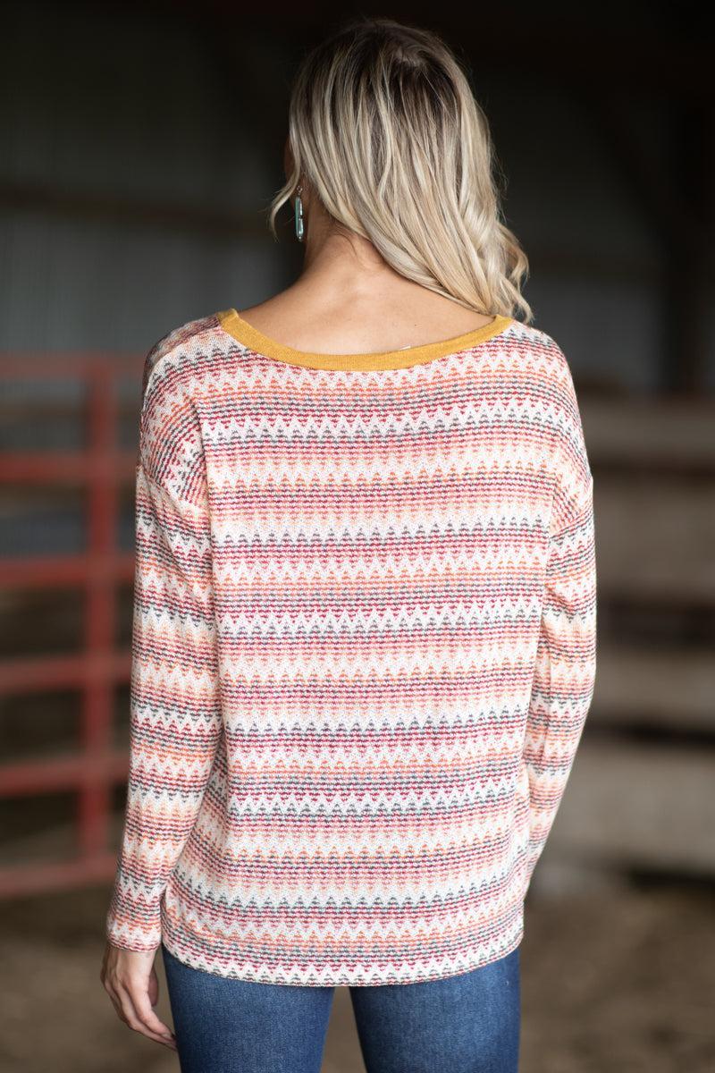 Mustard Multicolor Chevron Textured Top Product Image