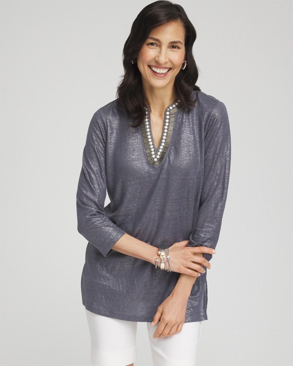 Women's Linen Foil Embellished Tunic Top Product Image