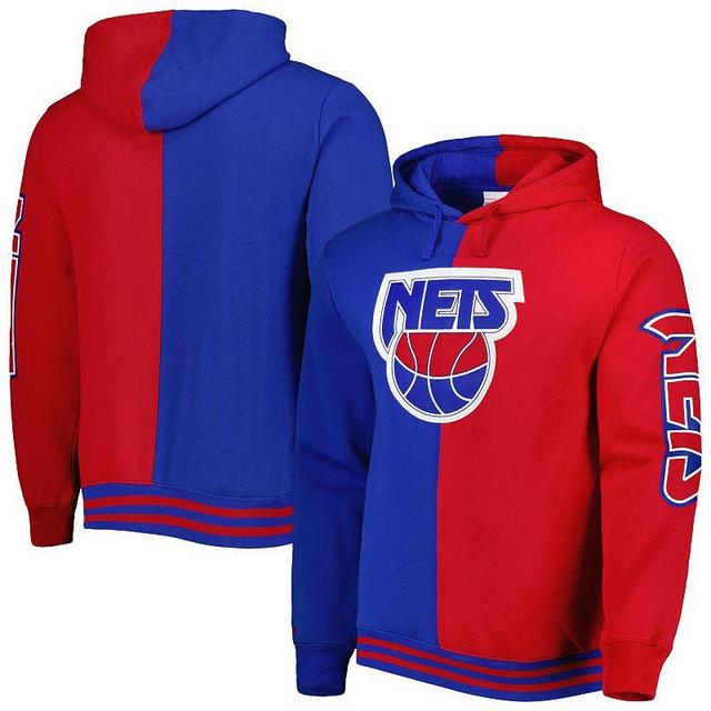 Mens Mitchell & Ness Blue/Red New Jersey Nets Big & Tall Hardwood Classics Split Pullover Hoodie Product Image