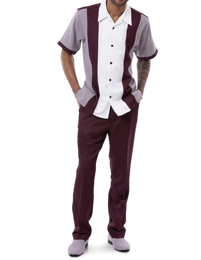 Wine Vertical Color Design Walking Suit 2 Piece Short Sleeve Set Product Image