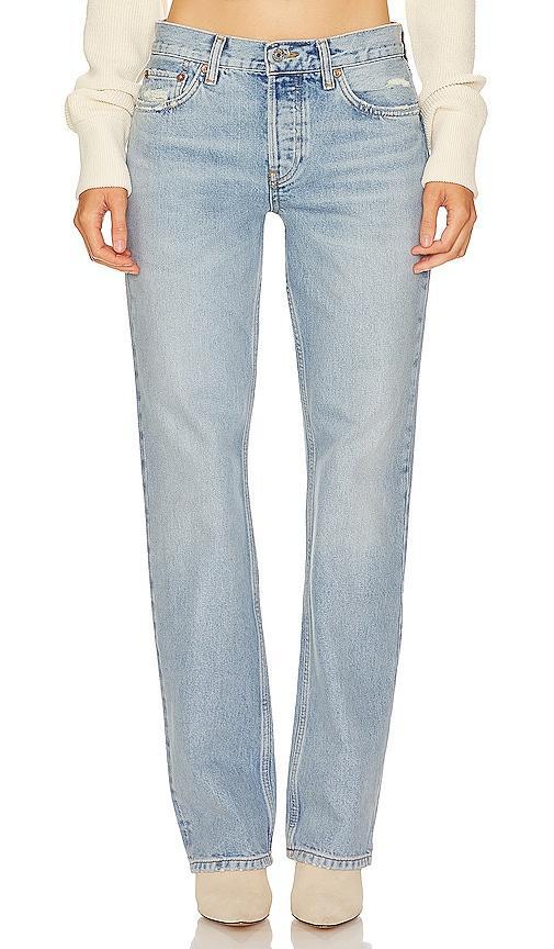 Womens Easy Straight Mid-Rise Distressed Jeans product image