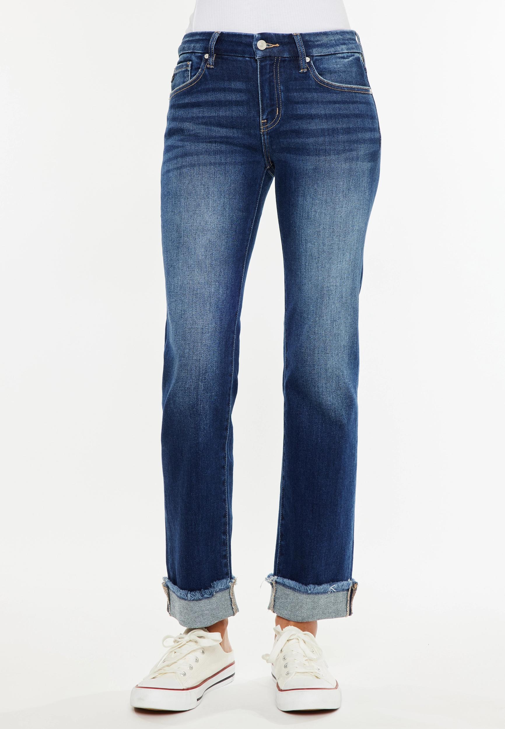 KanCan™ Mid Rise Frayed Cuff Straight Jean Product Image