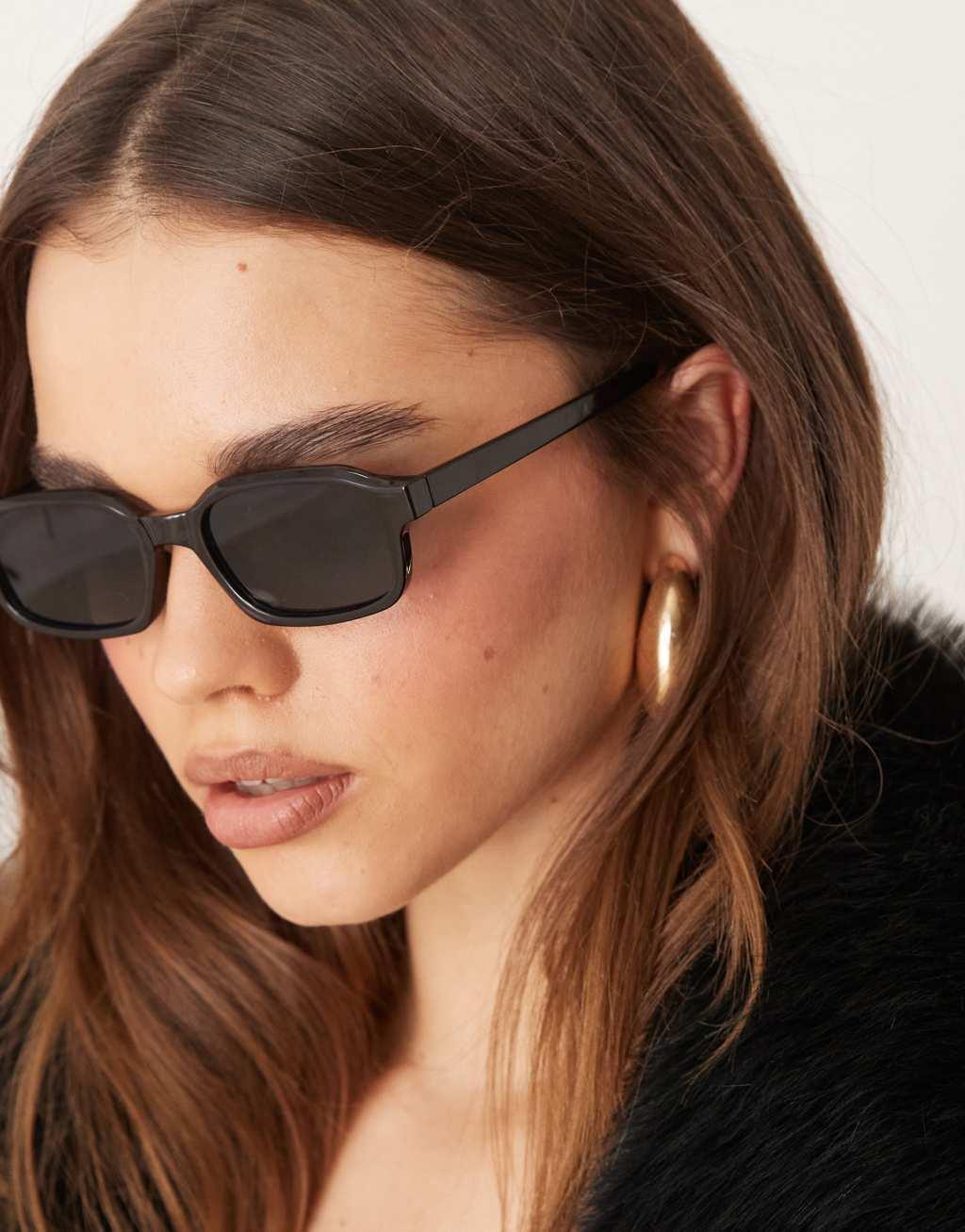 ASOS DESIGN slim square sunglasses in black Product Image