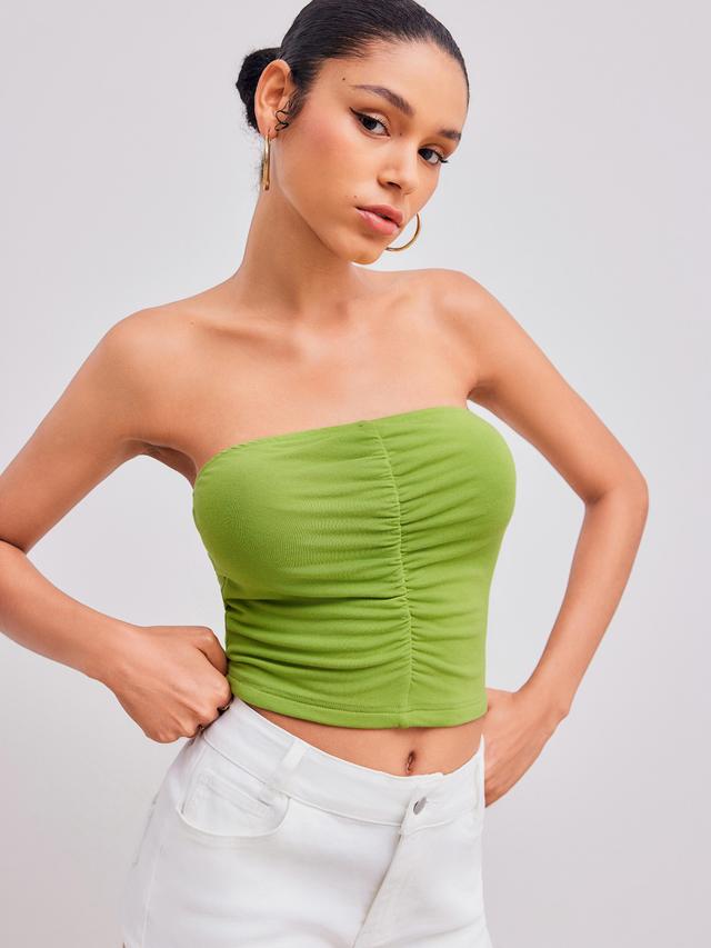 Jersey Solid Ruched Tube Top Product Image