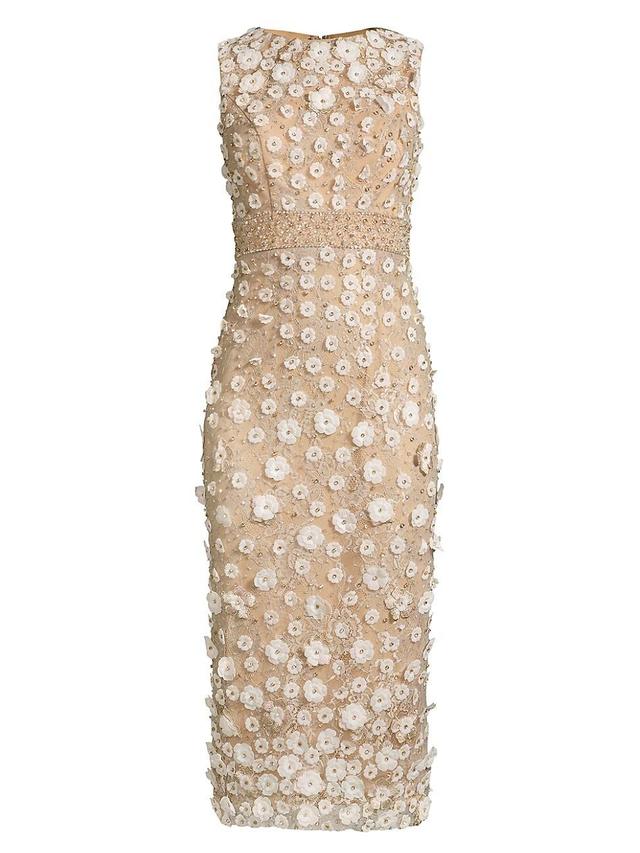 Mac Duggal Beaded Floral Appliqu Midi Sheath Dress Product Image