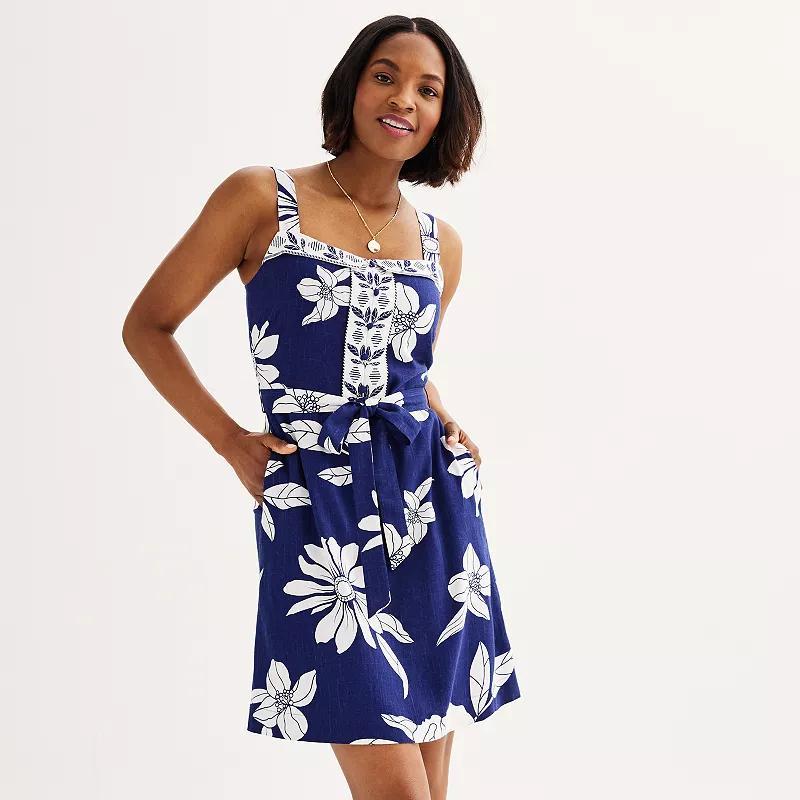 Womens Draper James Tie Waist Dress Blue Floral Product Image