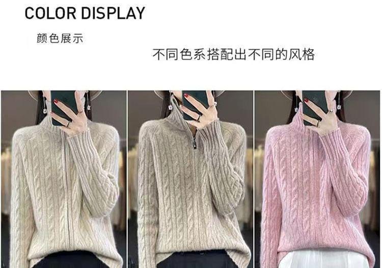 Turtleneck Cable Knit Zip Cardigan Product Image