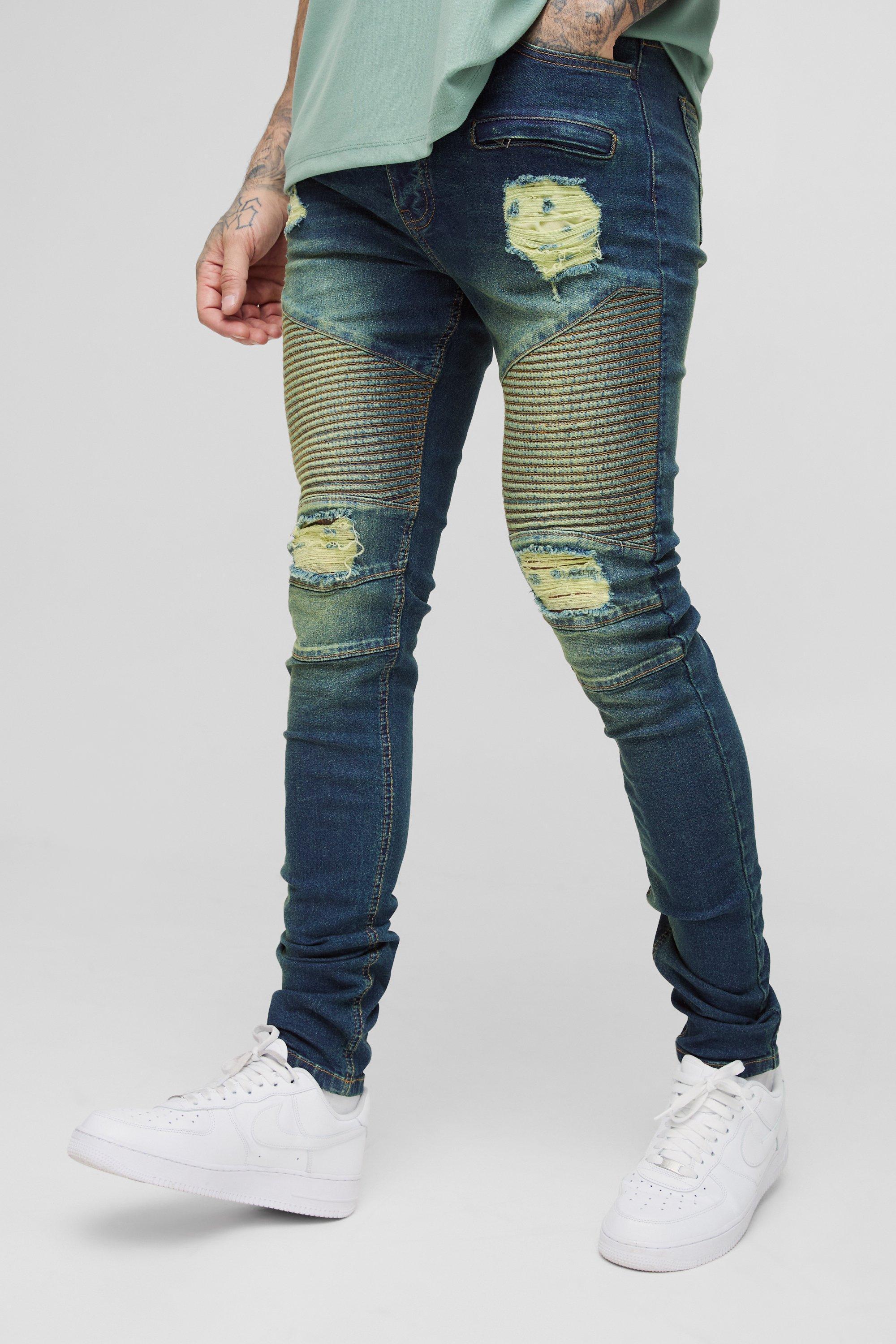 Tall Skinny Stretch Ripped Distressed Biker Jeans | boohooMAN USA Product Image