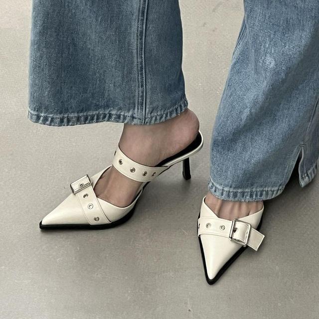 Pointy Buckled High Heel Mules Product Image