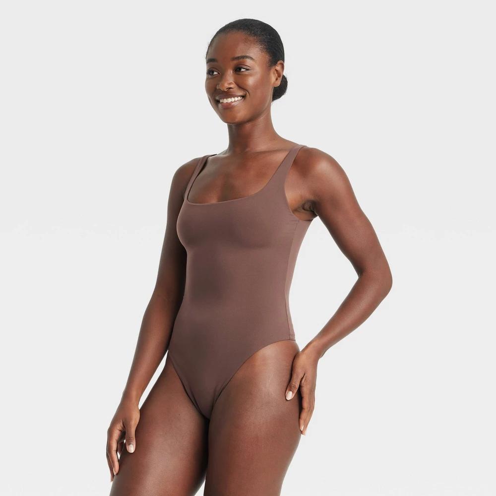 Womens 4-Way Stretch Tank Bodysuit - Auden Cocoa Product Image