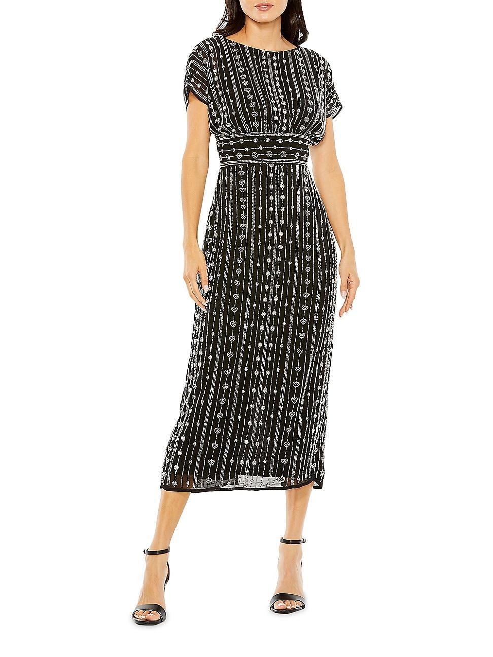 Womens Beaded Mesh Column Midi-Dress product image