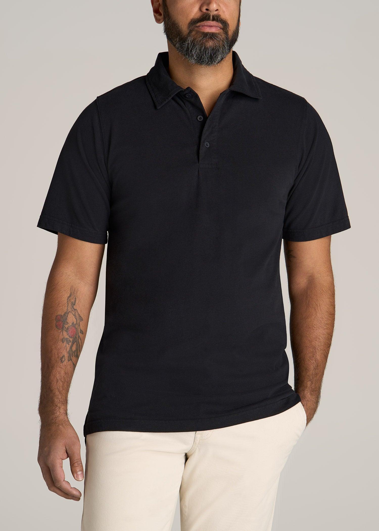 LJ&S Ultra Soft Short Sleeve Cotton Polo for Tall Men in Vintage Black Product Image