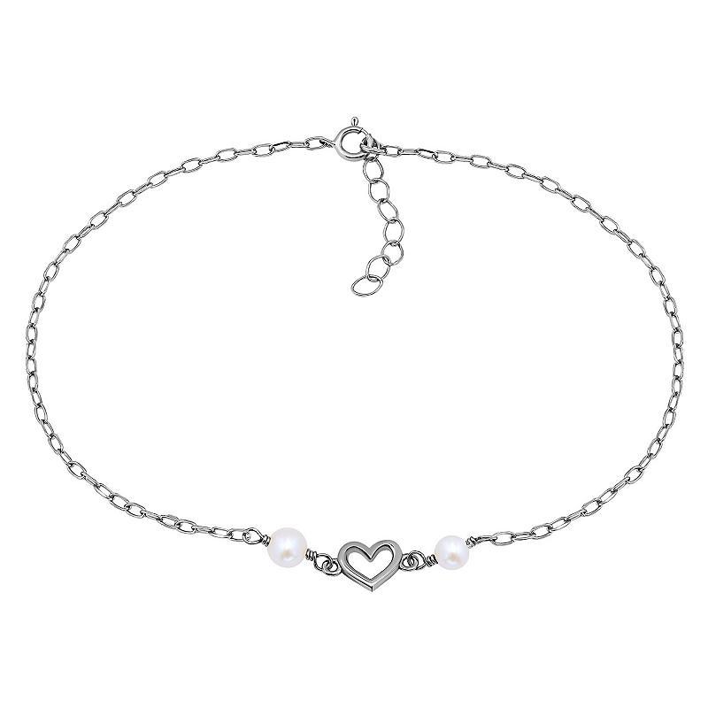 Aleure Precioso Sterling Silver Polished Heart Charm Anklet, Womens Multicolor Product Image