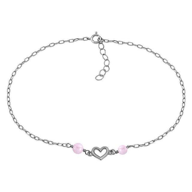 Aleure Precioso Sterling Silver Polished Heart Charm Anklet, Womens Sterling Silver Blue Product Image