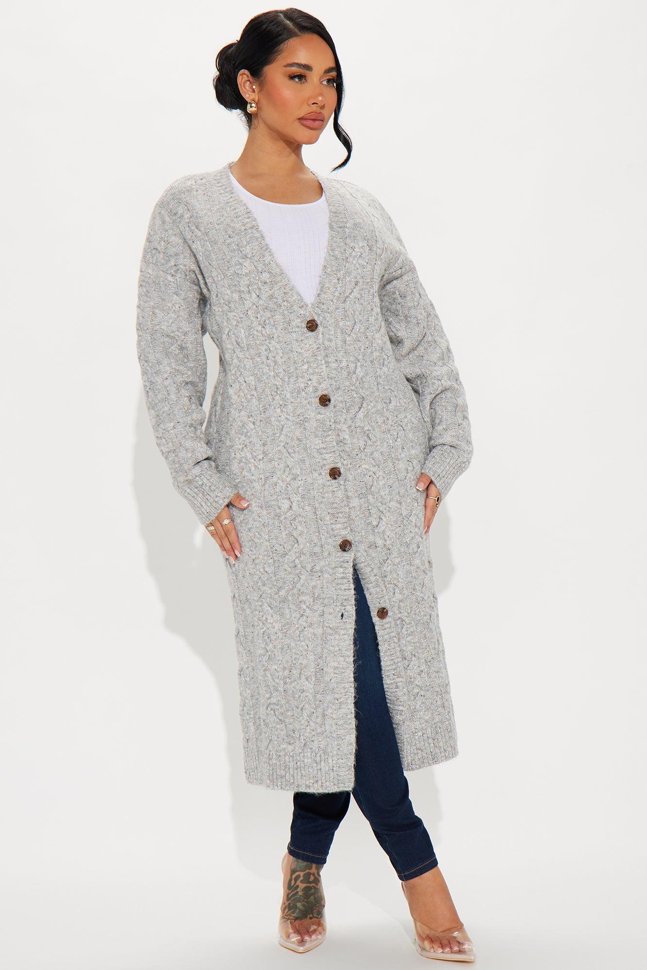 Brooklyn Distressed Cable Knit Cardigan - Grey Product Image