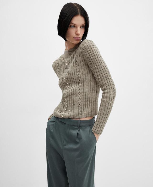 MANGO - High collar ribbed knit sweater khakiWomen Product Image