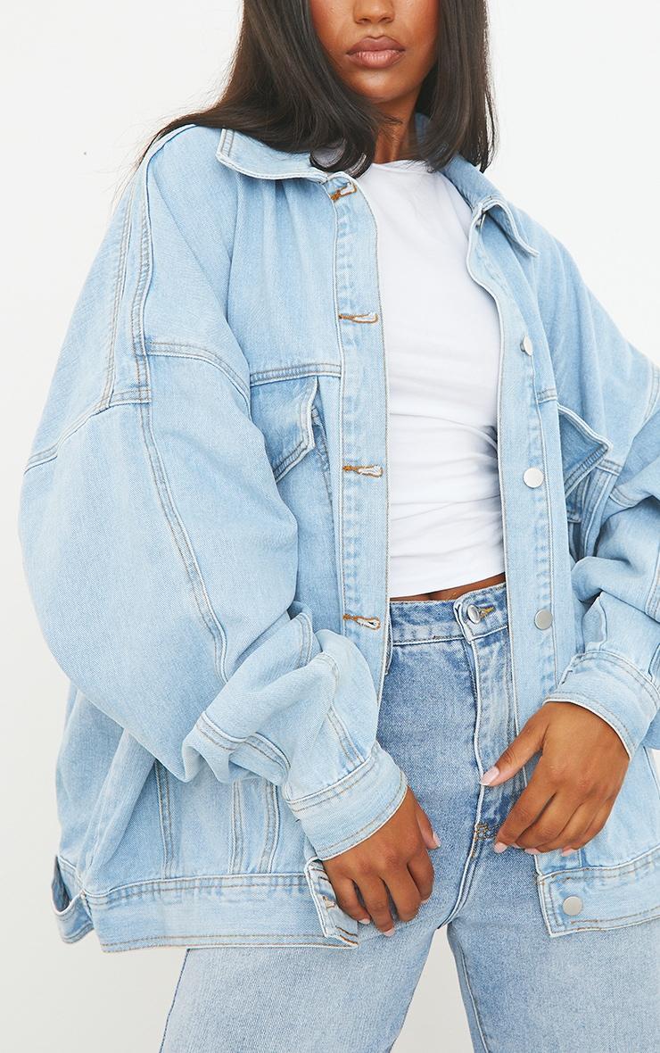 Light Blue Wash Oversized Drop Shoulder Denim Jacket Product Image