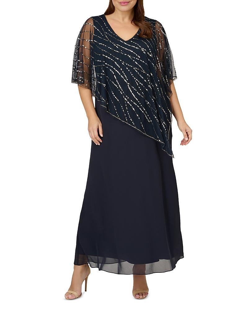 Adrianna Papell Plus Size Sleeveless V-Neck Beaded Popover Midi Dress Product Image