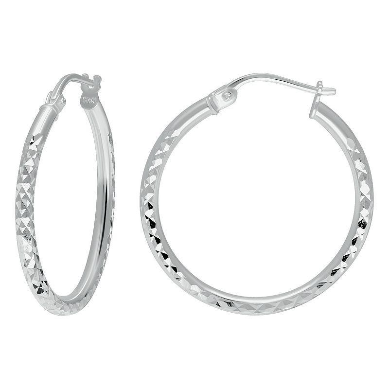 Aleure Precioso Sterling Silver Textured Hoop Earrings, Womens Product Image