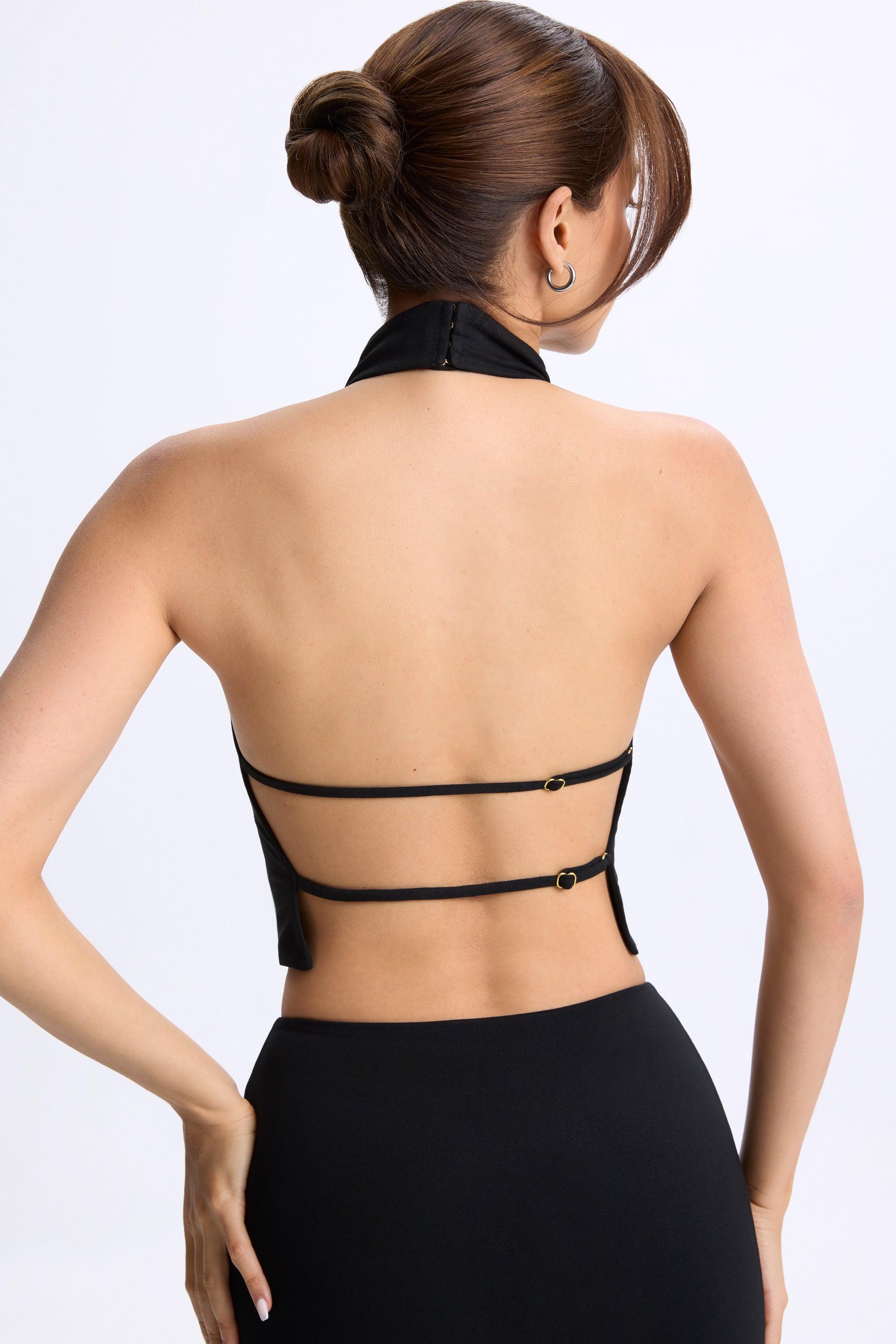 Cowl-Neck Open-Back Top in Black Product Image