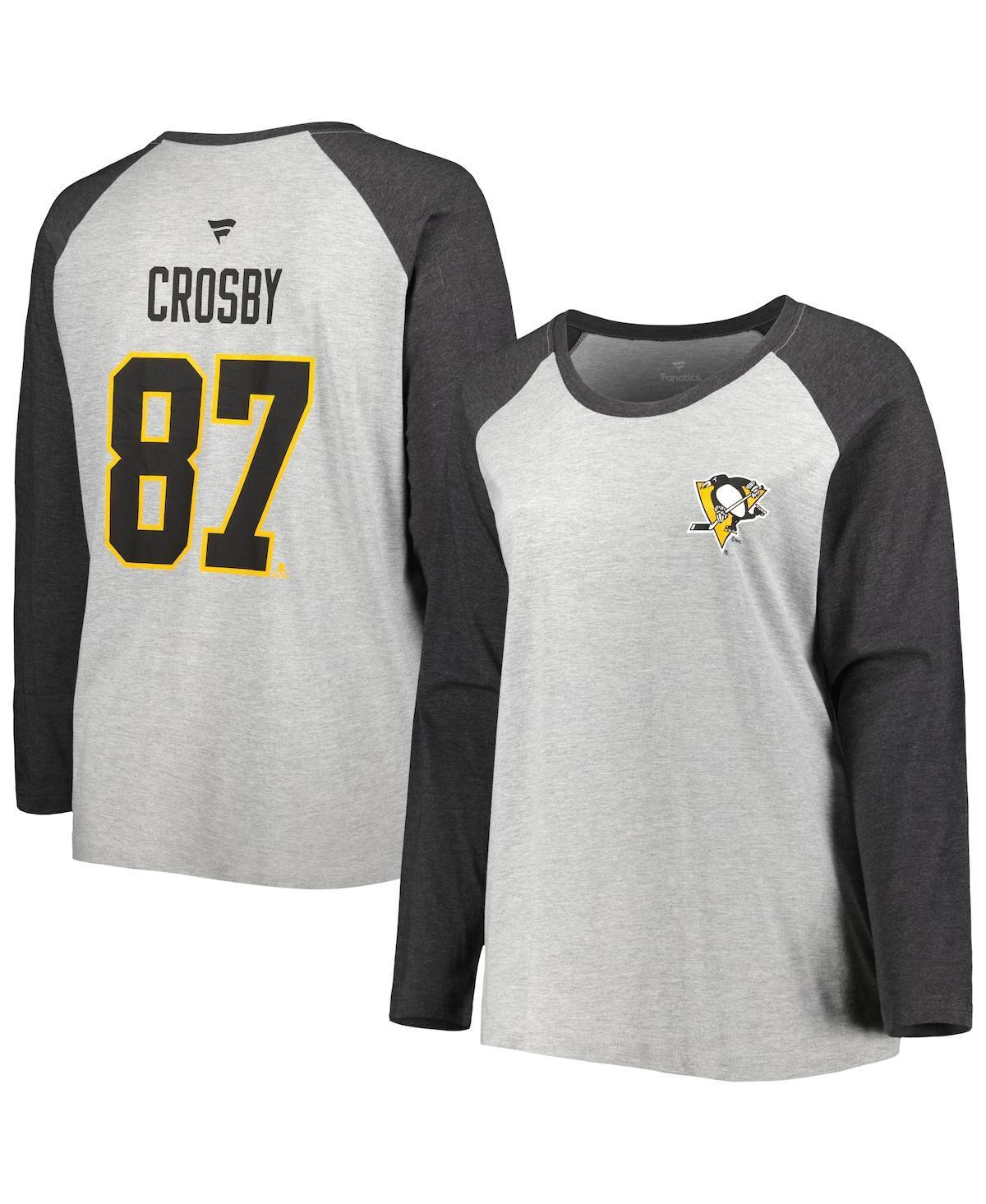 Womens Fanatics Branded Sidney Crosby Heather Gray/Heather Charcoal Pittsburgh Penguins Plus Size Name & Number Raglan Long Sleeve T-Shirt Product Image