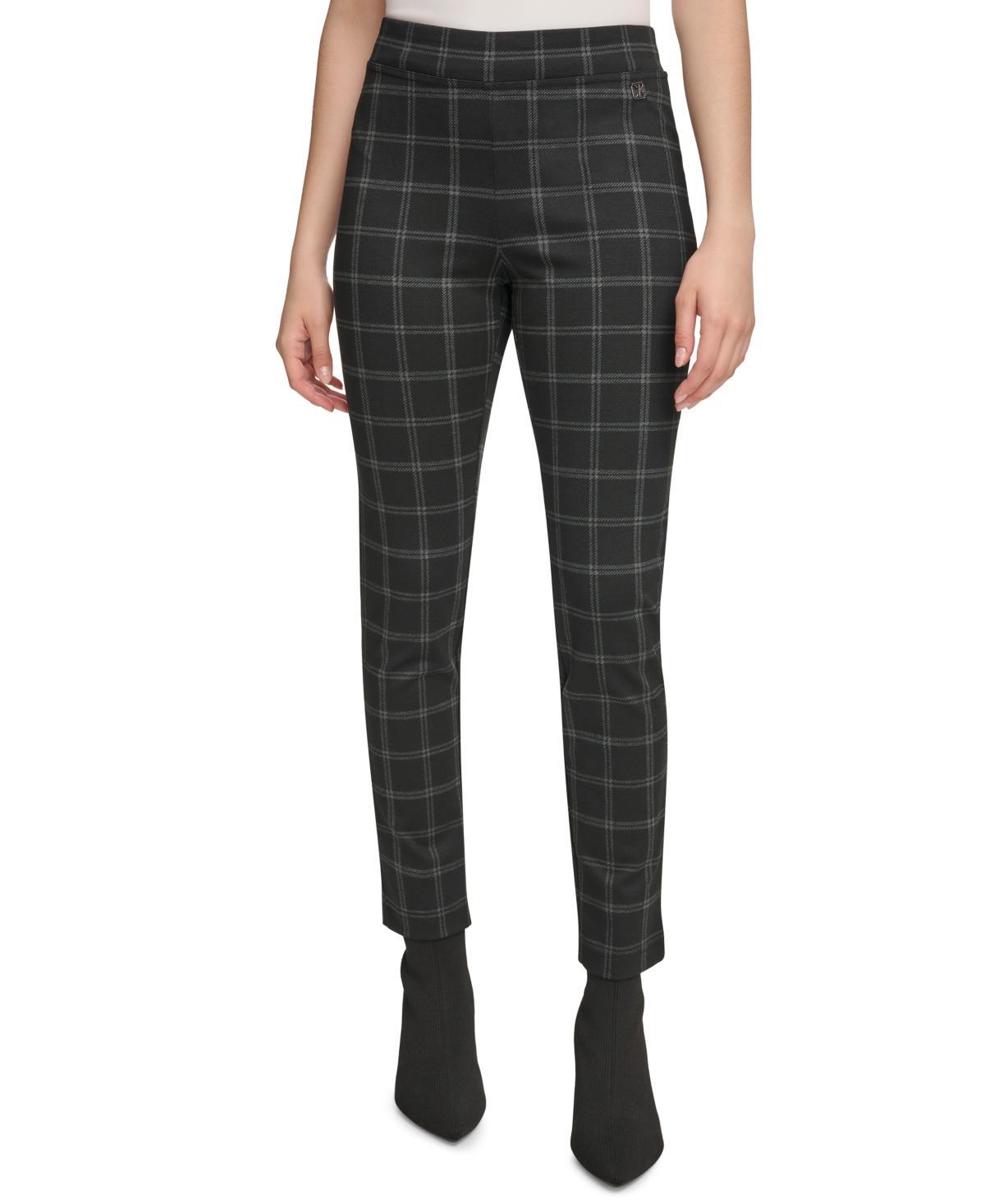 Calvin Klein Womens Plaid Pull-On Leggings - Black Product Image