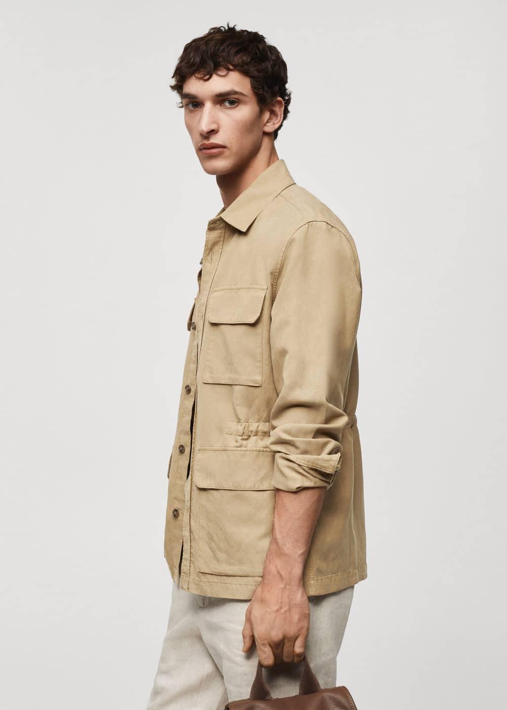 MANGO MAN - Linen overshirt with pockets medium brownMen Product Image