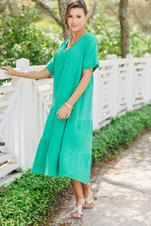 Let's Go To The Beach Kelly Green Cotton Midi Dress Female Product Image