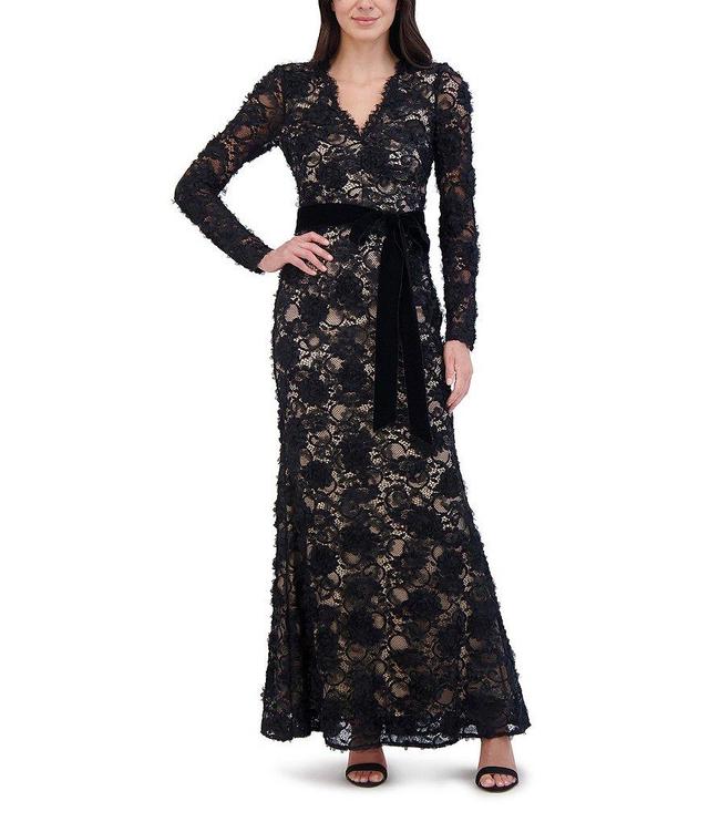 Eliza J Lace V-Neck Long Sleeve Sash Belt Sheath Dress Product Image