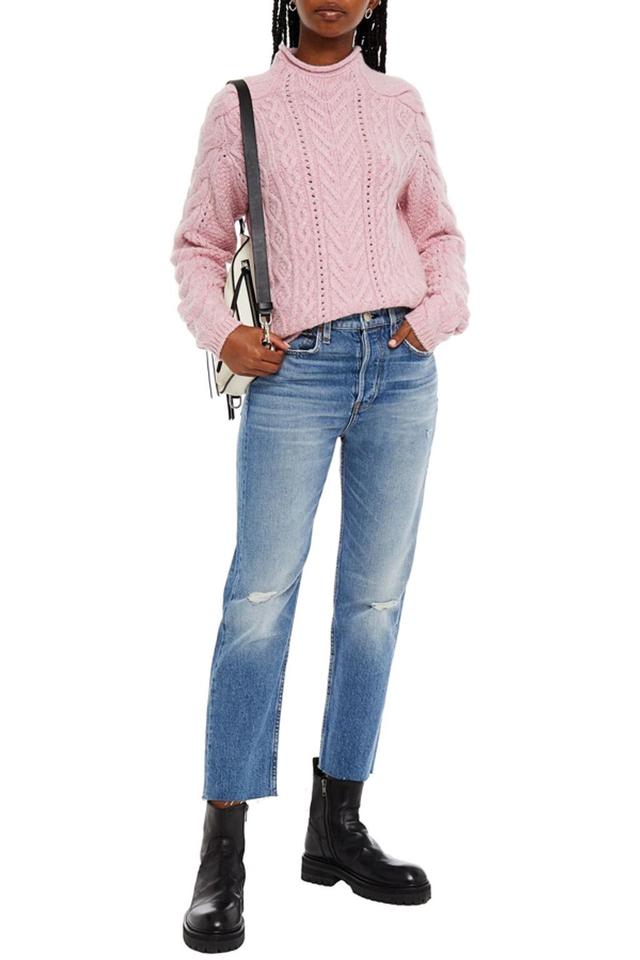 Cropped Distressed High-rise Slim-leg Jeans In Mid Denim Product Image