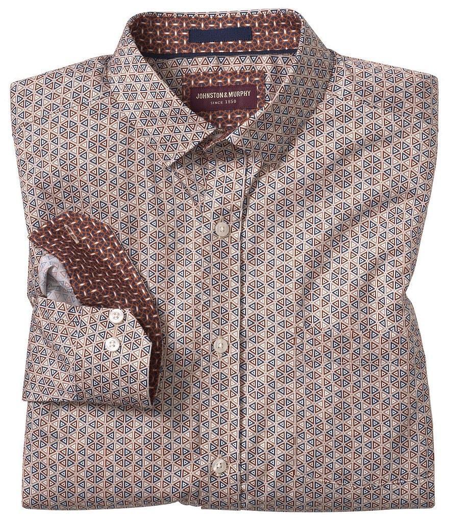 Johnston & Murphy Sateen Triangle Print Long Sleeve Woven Shirt Product Image