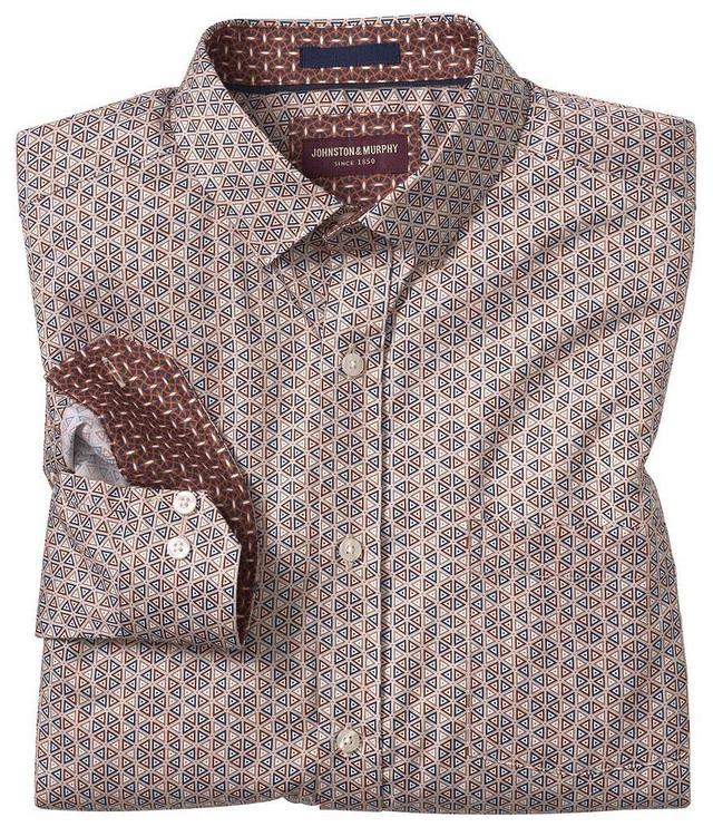 Johnston & Murphy Sateen Triangle Print Long Sleeve Woven Shirt Product Image