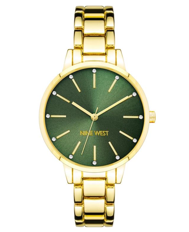 Nine West Womens Quartz Gold-Tone Alloy Link Bracelet Watch, 36mm - Green Product Image