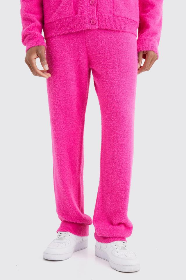 Mens Pink Relaxed Fluffy Knitted Joggers, Pink Product Image