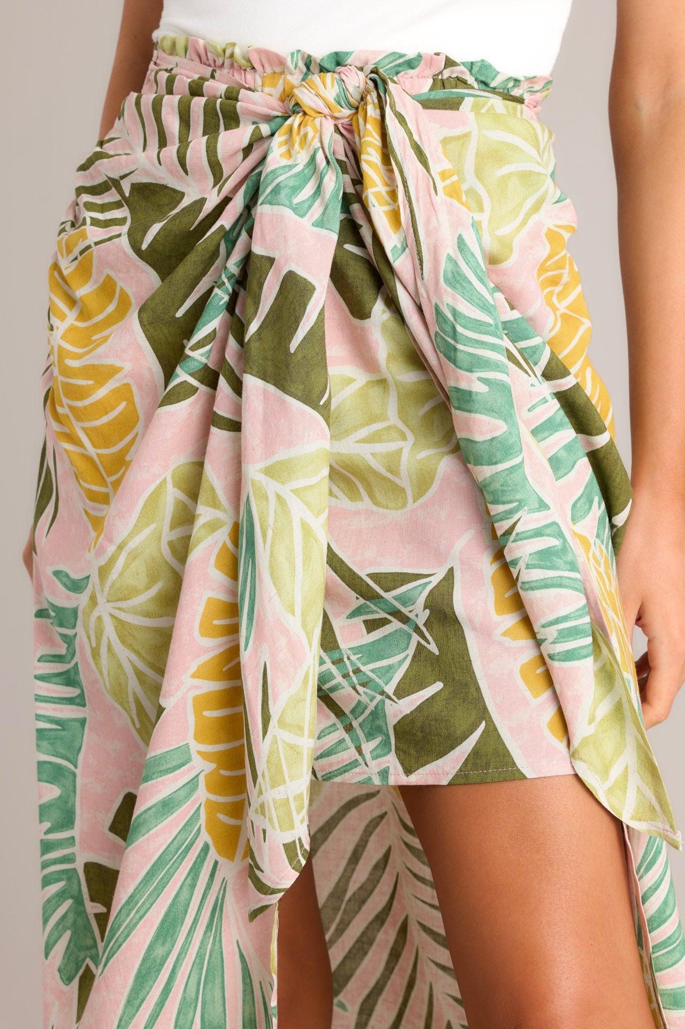 Sunshine Retreat Dusty Pink Tropical Print Wrap Skirt Product Image