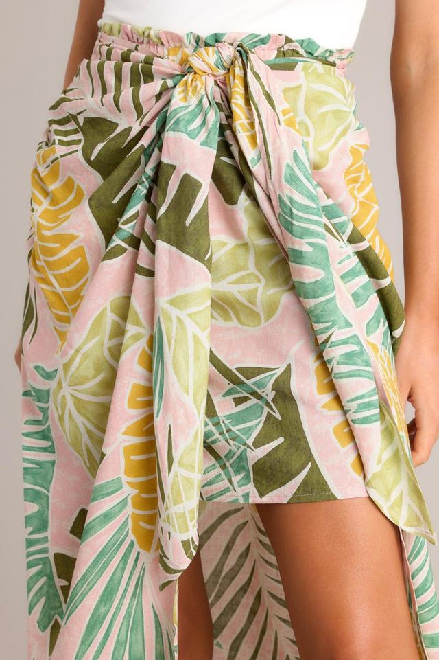 Sunshine Retreat Dusty Pink Tropical Print Wrap Skirt Product Image