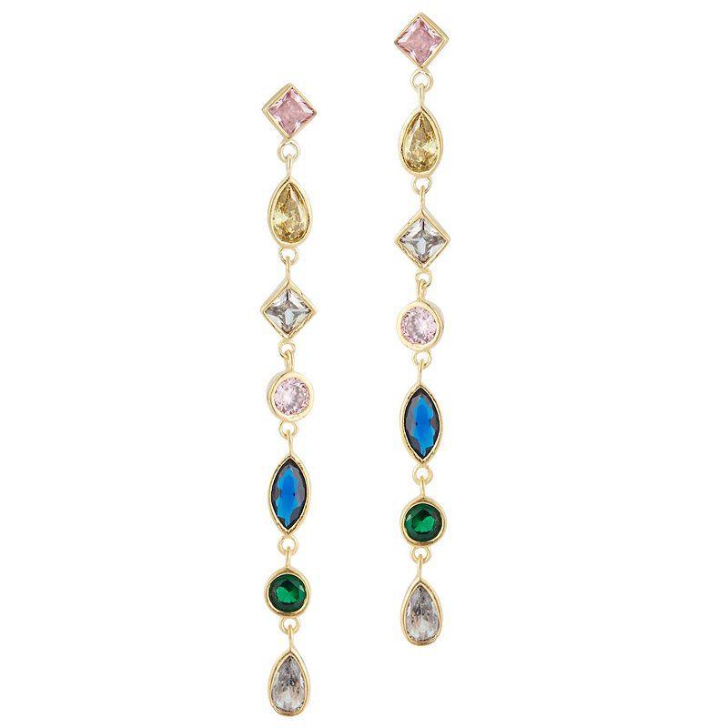 Sunkissed Sterling 14K Gold Over Silver Multicolor Cubic Zirconia Multi-Shape Drop Earrings, Womens, Gold Tone Product Image