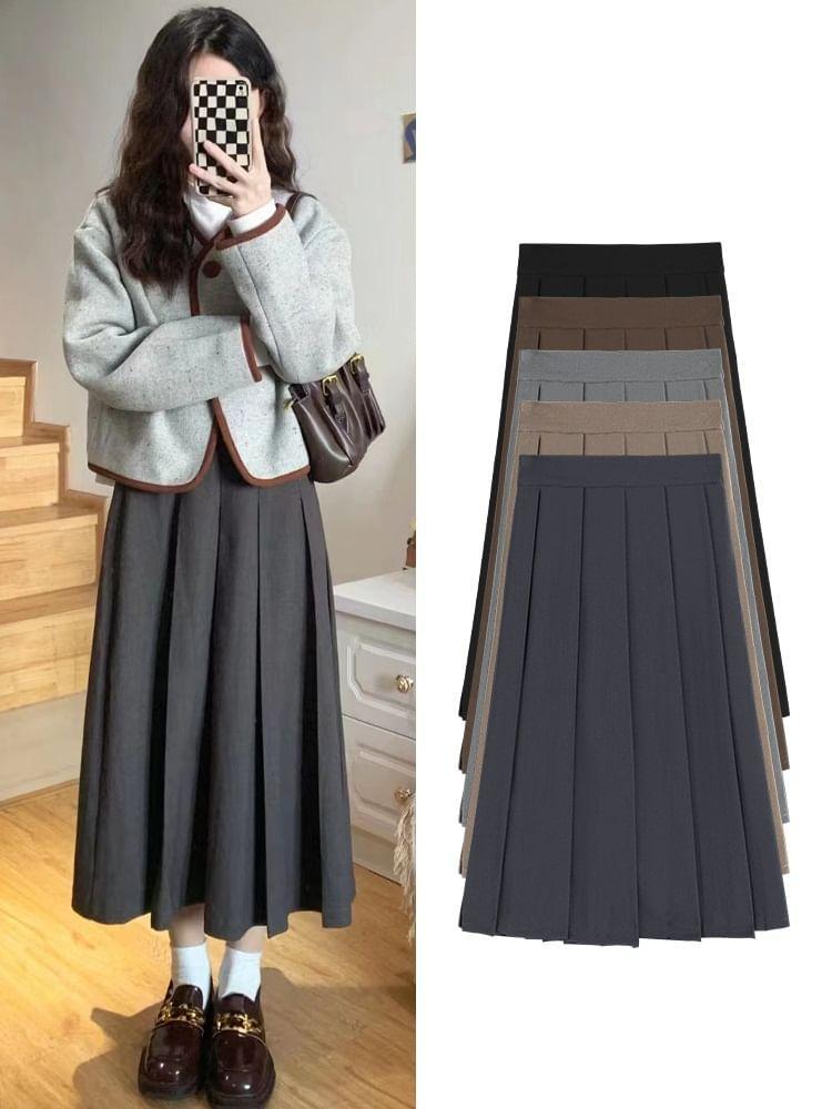 High Waist Plain Accordion Pleat A-line Maxi Skirt product image