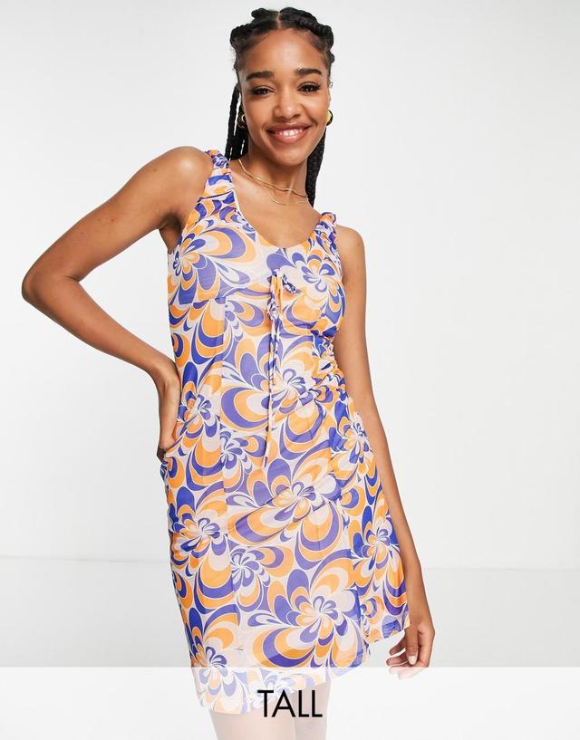 Urban Threads Tall mesh mini dress in swirl print Product Image