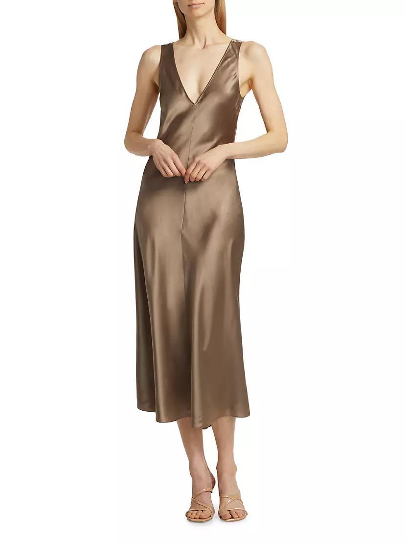 Savannah Silk Satin V-Neck Midi-Dress Product Image