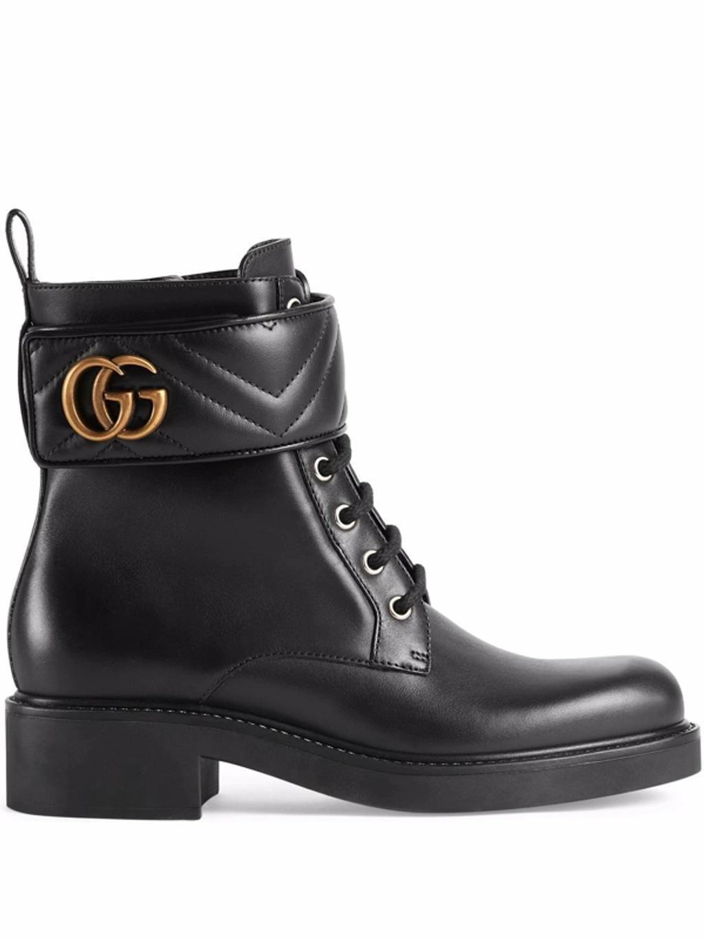 Gg Marmont Round-toe Leather Ankle Boots In Black Product Image