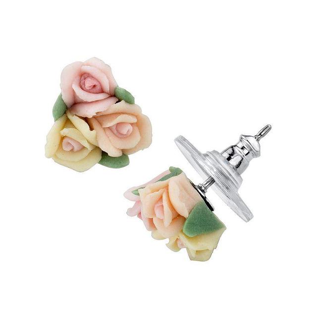 1928 Porcelain Rose Cluster Stud Earrings, Womens, Multicolor Product Image