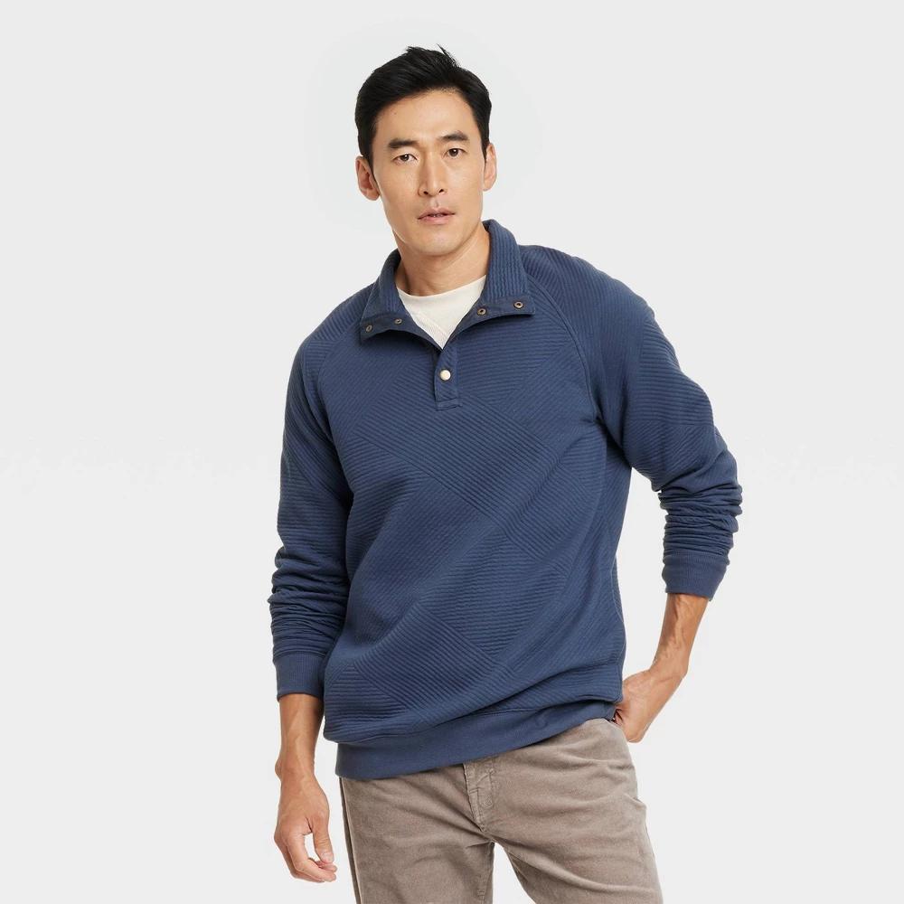 Mens Quilted Snap Pullover Sweatshirt - Goodfellow & Co Blue M Product Image