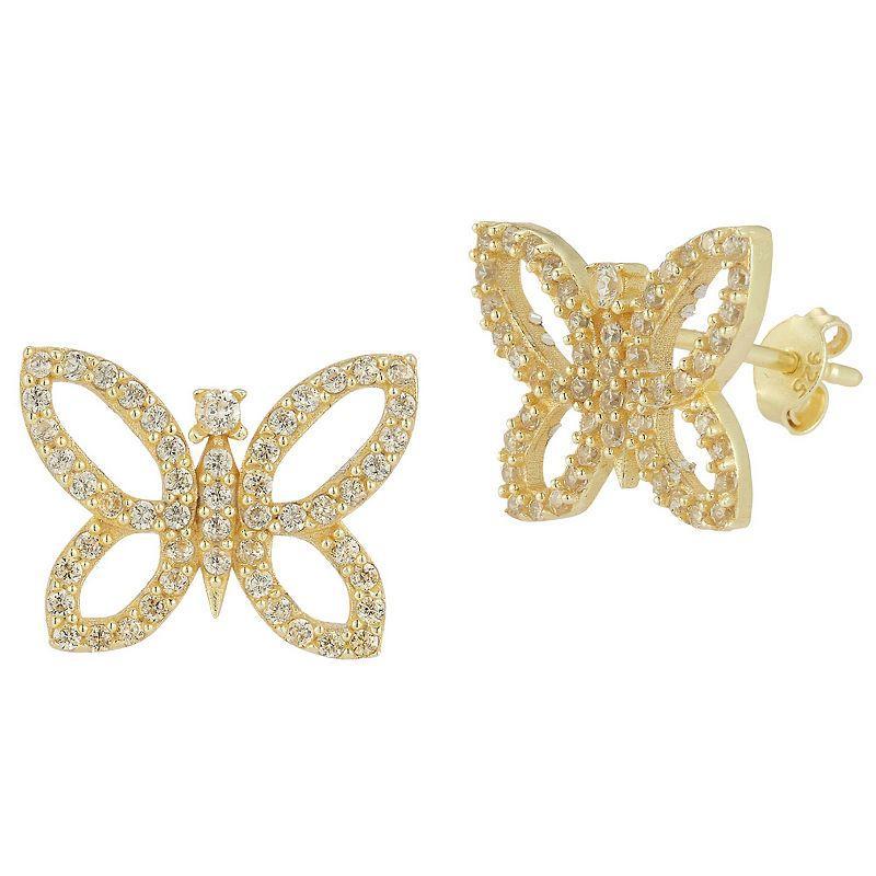 Sunkissed Sterling 14k Gold Over Silver Cubic Zirconia Butterfly Stud Earrings, Womens, Yellow Gold Tone Product Image