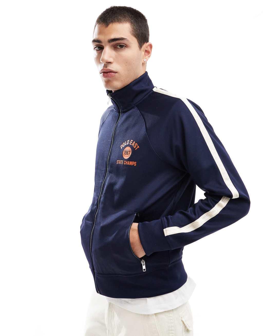 Polo Ralph Lauren collegiate back logo tricot track jacket in navy Product Image