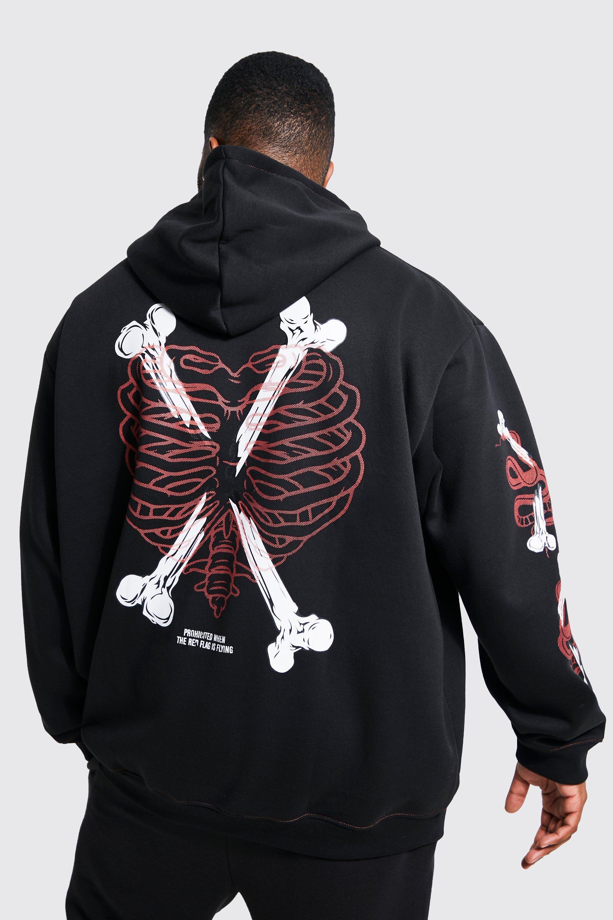 Halloween Plus Oversized Skeleton Heart Graphic Hoodie | boohooMAN USA Product Image